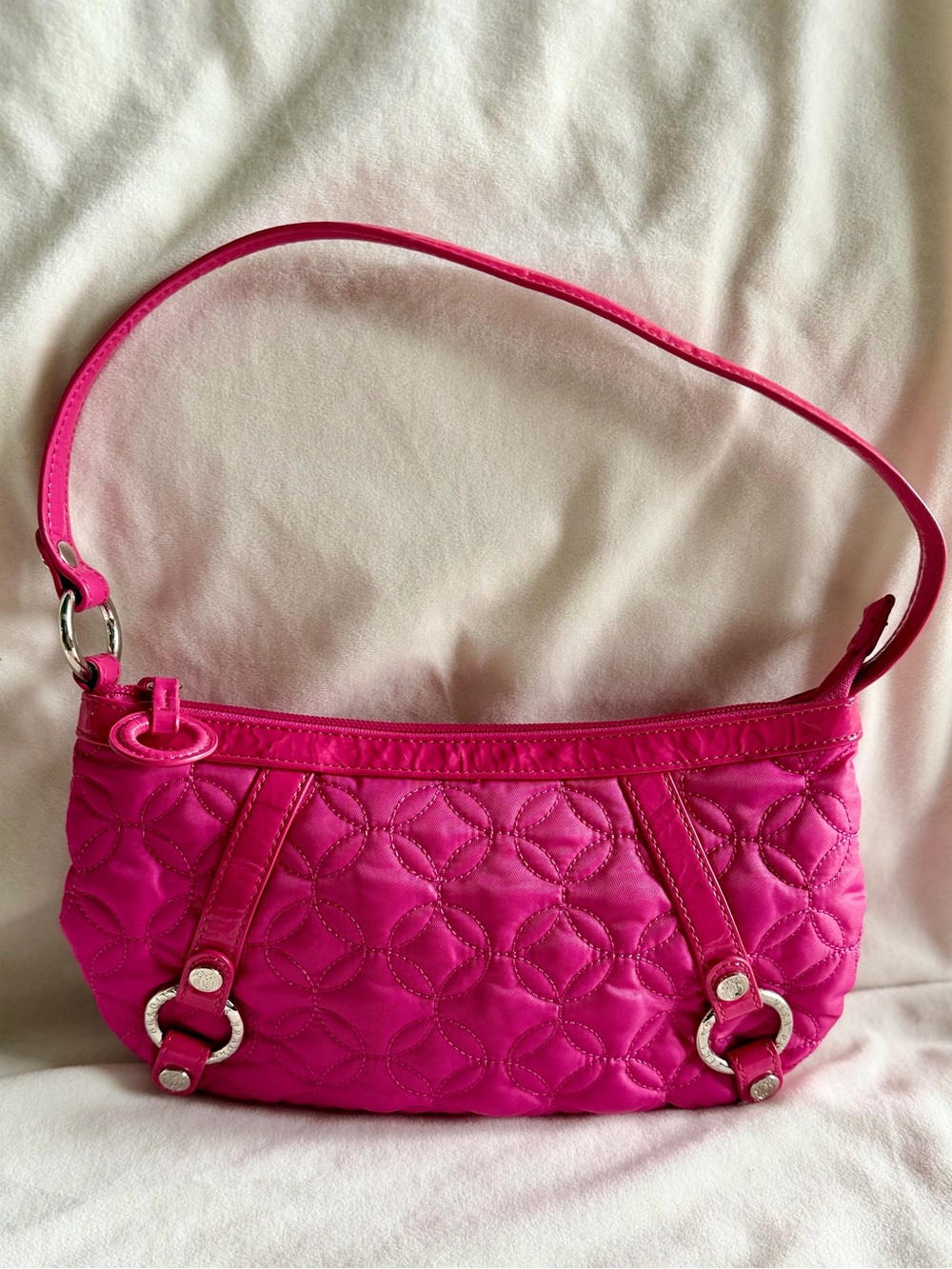 Vera Bradley Y2K Hot Pink Fuchsia Quilted Nylon Baguette Shoulder Bag Barbiecore